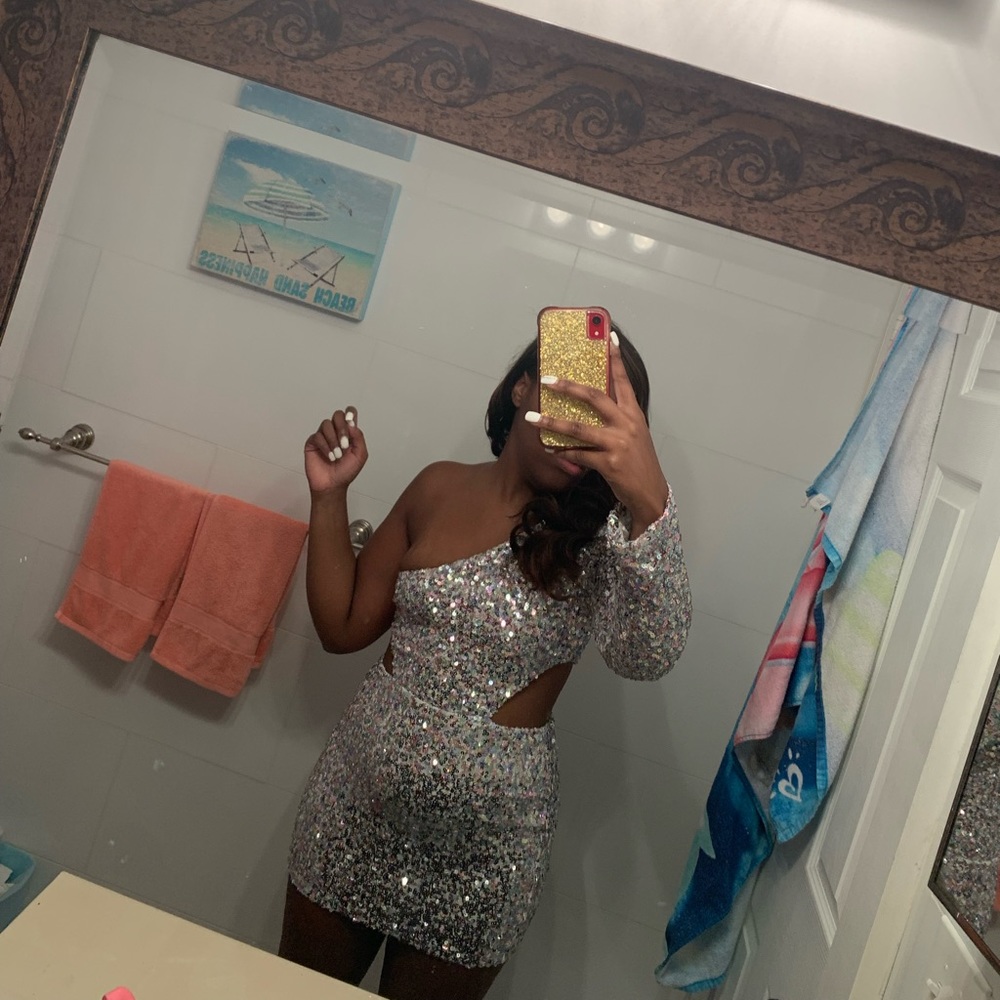 Fashion Nova Sequin one sleeve dress
